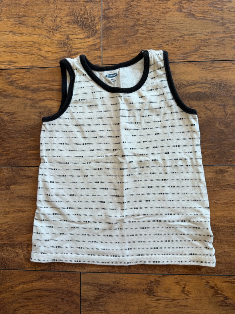 Old Navy White Tank Top with Black Trim and Stripes